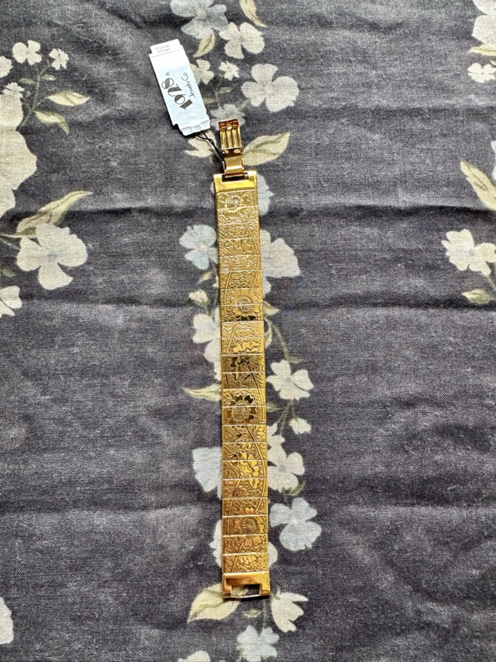 NWT: Vintage (from 1980-1990s) 1928 brand Gold-Tone Etched Floral Panel Bracelet